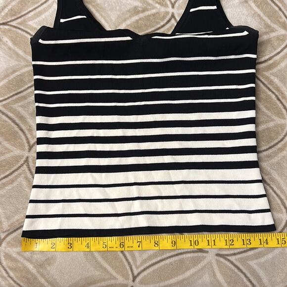 Vintage 90s Barbara Katz black white stripe stretchy tank top MEDIUM - Picture 9 of 9